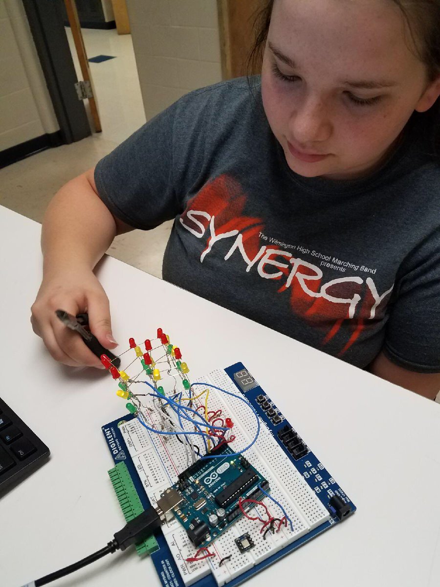 Student working with electronics